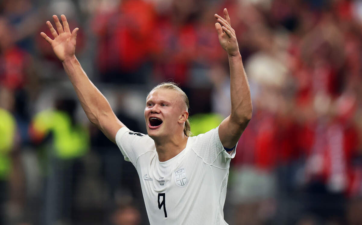 Norway striker Erling Haaland celebrates his team’s victory over Ivory Coast during the 2026 FIFA World Cup knockout match on Tuesday, June 30, 2026, at Dallas Stadium in Arlington.